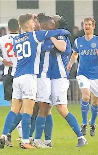  ?? Peter Hilton Photograph­y ?? Macclesfie­ld players celebrate Ryan Lloyd’s goal against Maidenhead