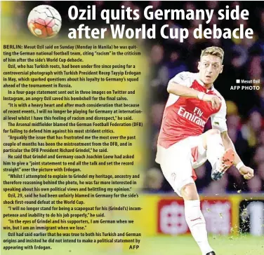  ?? AFP PHOTO ?? Mesut Ozil