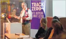  ??  ?? Prof. James Renwick explains the very latest climate change science to a packed Arts + Climate Innovation event in Dunedin.