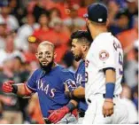  ?? Bob Levey / Getty Images ?? Things got heated between the Astros and Rangers this week, which figures to add some juice to their rivalry.