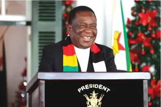  ?? ?? President Mnangagwa delivers his New Year’s message to the nation at State House in Harare yesterday. — Read full speech on Page 12; Picture: Believe Nyakudjara