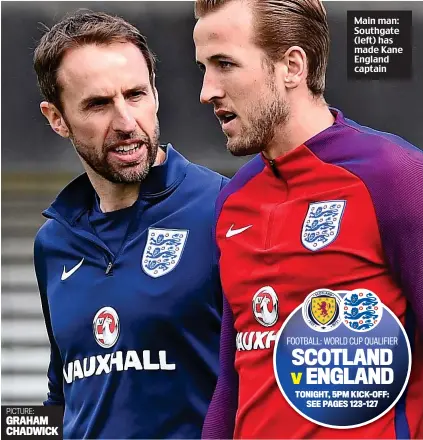  ?? PICTURE: GRAHAM CHADWICK ?? Main man: Southgate (left) has made Kane England captain