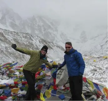  ??  ?? Jessica Adach and Michael Salenieks reached Everest base camp before fleeing the earthquake.