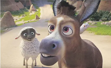  ?? COLUMBIA PICTURES ?? Steven Yeun voices the donkey Bo in The Star, while Aidy Bryant voices Ruth the sheep. The film is an animated animal-filled, resounding­ly Christian take on the Nativity tale.