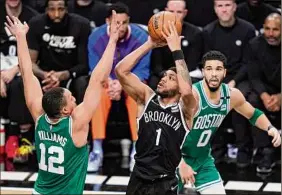  ?? John Minchillo / Associated Press ?? Brooklyn forward Bruce Brown was one of the few bright spots on the Nets’ offense, getting a career playoff-high 26 points Saturday.