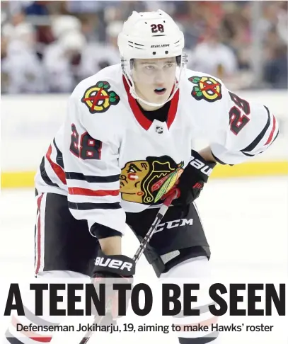  ?? Defenseman Henri Jokiharju says forward Alex DeBrincat, who had 52 points as a 19-year-old last season, ‘‘gives me more hope.’’
AP ??