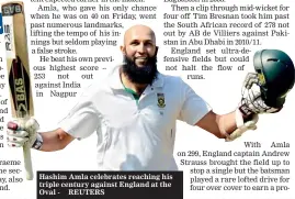  ??  ?? Hashim Amla celebrates reaching his triple century against England at the Oval - REUTERS