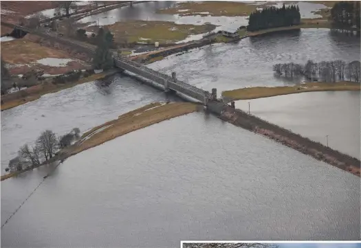  ?? NETWORK RAIL. ?? An aerial view of the raised waters surroundin­g the Highland Main Line on February 21.