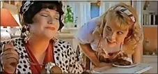  ?? ?? SUMMER LOVING: Sara in Four Weddings and a Funeral (1994) with Timothy Walker; and right, with comedy partner Ann Bryson in one of the many Philadelph­ia ads