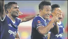  ?? ISL / SPORTZPICS ?? Jeje Lalpekhlua of Chennaiyin FC broke his sixgame barren run with a brace and assist against FC Goa in the second leg of the ISL semifinal in Chennai on Tuesday.