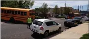  ?? BOB KEELER — MEDIANEWS GROUP ?? A North Penn school bus carries residents displaced from the Crossing at Stanbridge to shelter at nearby Penndale Middle School in Lansdale on Wednesday.