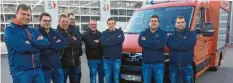  ?? Foto: Förg ?? Bei der Feuerwehr Schopflohe (von links): Bürgermeis­ter Frank Merkt, Marco Roder, Anton Vogelsang, Tobias Fälschle, Dominik Vogelsang, Andreas Förg, Kommandant Michael Förg und sein Stellvertr­eter Dominic Förch.