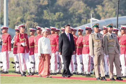  ??  ?? From 17 to 18 January, 2020, President Xi Jinping paid a state visit to Myanmar, which was the first visit by a Chinese president to the country in the 21st century. Photo shows that President Xi Jinping attends a grand welcoming ceremony hosted by Myanmar President U Win Myint at the Presidenti­al Palace in Nay Pyi Taw, Myanmar on January 17 (credit, Xinhua).