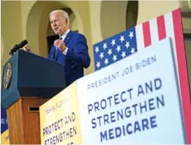  ?? AP PHOTO/PATRICK SEMANSKY ?? President Joe Biden speaks Feb. 9 about his plans to protect Social Security and Medicare and lower health care costs, at the University of Tampa in Tampa, Fla.