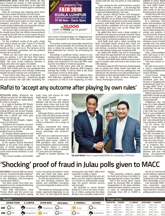  ??  ?? Up and down: Khairy congratula­ted Rafizi for contesting in PKR polls.