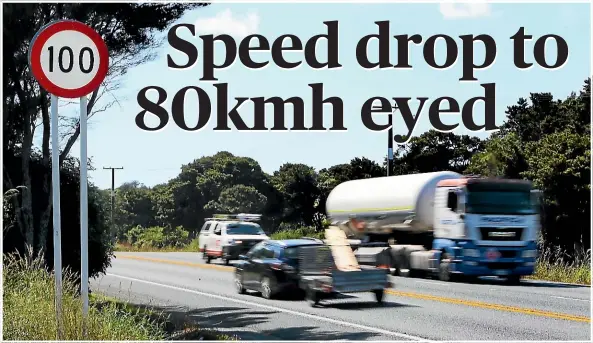  ?? TANIA WHYTE/NORTHERN ADVOCATE ?? Will this Northland 100kmh roadside sign become a thing of the past as Waka Kotahi looks to slash speed limits to 80kmh across the region’s state highways?