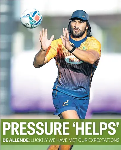  ?? Picture: Gallo Images ?? ‘JUST WHAT WE NEEDED’. Springbok centre Damian de Allende says the constant pressure they have faced throughout the World Cup has been good as they prepare for the quarterfin­als.