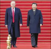  ?? PANG XINGLEI/ TRIBUNE NEWS SERVICE ?? Chinese President Xi Jinping welcomes President Donald Trump to Beijing last month. The U.S. trade deficit with China has widened during the Trump presidency.