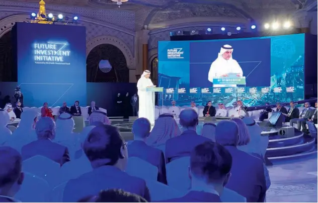  ??  ?? Abdullah Bin Sharaf Alghamdi announces the launch of Global AI Summit at the Future Investment Initiative.