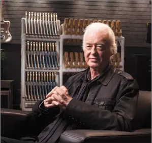  ?? PHOTO BY REBECCA CABAGE/INVISION/AP ?? Jimmy Page poses for a portrait at the Fender Factory in Corona, Calif. Page reflects on the wild year of 1968, when the Yardbirds crashed and Led Zeppelin was born.