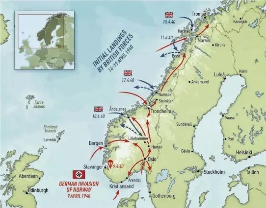  ??  ?? Our map shows the battle of Norway, fought between Allied and German forces from April to June 1940