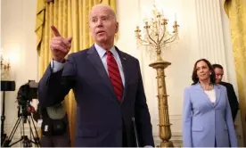  ?? Photograph: Kevin Dietsch/Getty Images ?? Joe Biden and Kamala Harris at the White House in June last year. The book reports that Biden and Harris are ‘friendly but not close’.