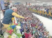  ?? ANI ?? PM Narendra Modi during the inaugurati­on and the foundation stone laying of multiple connectivi­ty projects, in Kolkata.