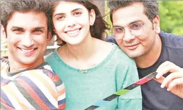  ?? — Instagram image ?? Mukesh Chhabra with the cast of ‘Kizie And Manny’ starring Sushant Singh Rajput and newcomer Sanjana Sanghi.