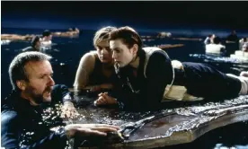  ?? ?? James Cameron, Leonardo DiCaprio and Kate Winslet on the set of Titanic. Photograph: 20th Century Fox/Allstar