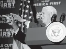  ??  ?? U.S. Vice-President Mike Pence addresses the crowd Friday at an America First Policies event in Rosemont, Illinois.