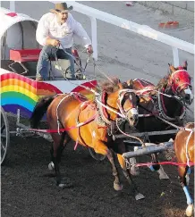  ??  ?? Rae Croteau Jr. races to the finish line during heat six of the GMC Rangeland Derby.