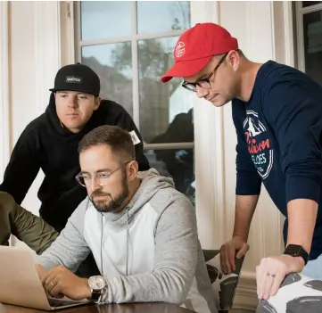  ??  ?? A herd of unicorns and a wrangler: Domo CEO Josh James, Qualtrics’ Ryan Smith, Pluralsigh­t CEO Aaron Skonnard and Silicon Slopes executive director Clint Betts.