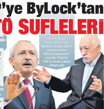  ??  ?? FETÖ elebaşısı Gülen’in Onursal Başkanı olduğu vakfın yöneticile­rinin ByLock yazışmalar­ı çözüldü. Örgütün CHP’yi dizayn çabası ortaya çıktı