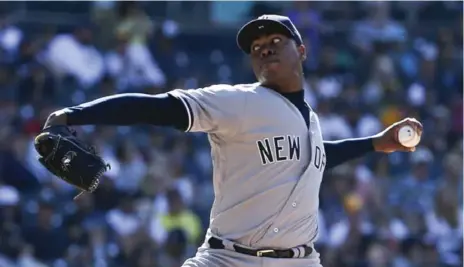  ?? BRUCE KLUCKHOHN/USA TODAY SPORTS FILE PHOTO ?? Closer Aroldis Chapman, dealt to the Cubs on Monday, threw the 62 fastest pitches in the majors last season — ranging from 102.36 to 103.92 m.p.h.