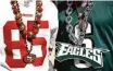  ?? Tim Nwachukwu / Getty Images ?? Both 49ers and Eagles fans demonstrat­ed their team allegiance­s with necklaces.