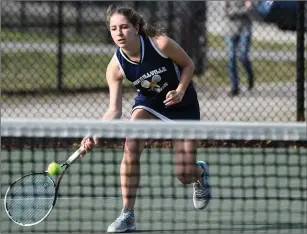  ?? File photo by Jerry Silberman / risportsph­oto.com ?? Burrillvil­le No. 1 singles player Amara D’Antuono suffered a 6-1, 4-6, 7-6 defeat to Toll Gate’s Will Fox in the No. 6 Broncos 4-0 defeat to the Titans in a Division III quarterfin­al contest.