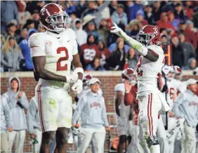  ?? PETRE THOMAS/USA TODAY SPORTS ?? Alabama linebacker Deontae Lawson (32) reacts after a defensive stop during the fourth quarter against Ole Miss.