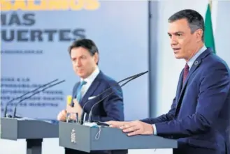  ?? EFE ?? El presidente del Gobierno, Pedro Sánchez, con el primer ministro italiano, Giuseppe Conte, ayer en Madrid.