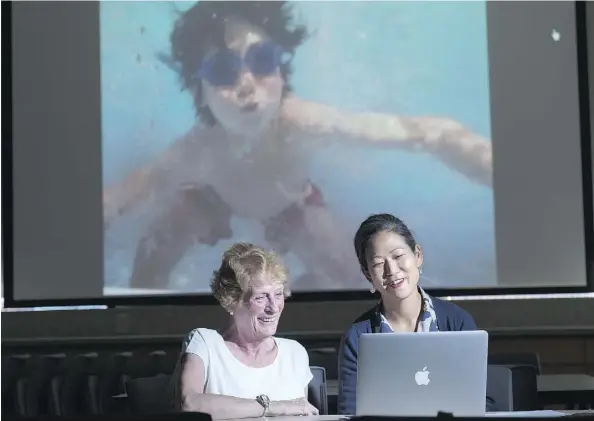  ?? SHAUGHN BUTTS ?? Elly Park, right, a clinical lecturer in the Faculty of Rehabilita­tion Medicine at U of A, is studying the use of video storytelli­ng as a way to fight dementia. Myrna Jacques, who has Alzheimer’s disease, volunteere­d to be part of the study. She shared...