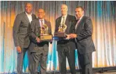  ?? PROVIDED BY JOHN ROGERS ?? From left: Craig Robinson, John Rogers, Arne Duncan, Mike Krzyzewski at the National Associatio­n of Basketball Coaches Foundation Court of Honor Gala in New York City Wednesday.