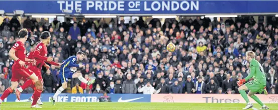  ?? REUTERS ?? Chelsea’s Christian Pulisic, third left, scores their second goal against Liverpool at Stamford Bridge.