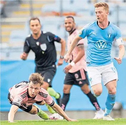  ??  ?? Johan Mjallby (above) has picked out Malmo’s Anders Christians­en (main pic right) and Antonio Colak (inset) as the main danger to Rangers Champions League hopes