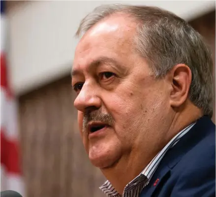  ?? (Photo by Steve Helber, AP, File) ?? In this Jan. 18, 2018, file photo, former Massey CEO and West Virginia Republican Senatorial candidate, Don Blankenshi­p, speaks during a town hall to kick off his campaign in Logan, W.Va. Voters in the heart of Trump country are ready to decide the...