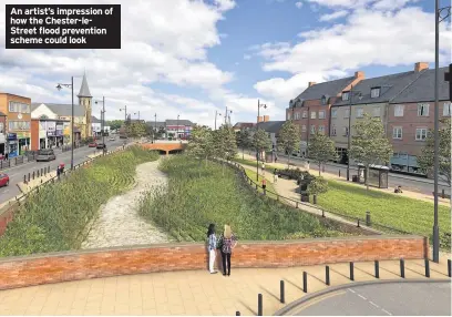 ??  ?? An artist’s impression of how the Chester-leStreet flood prevention scheme could look