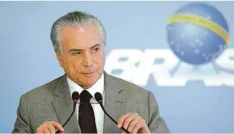  ?? Eraldo Peres/Associated Press ?? O presidente Michel Temer fala durante evento no Palácio do Planalto, em Brasília