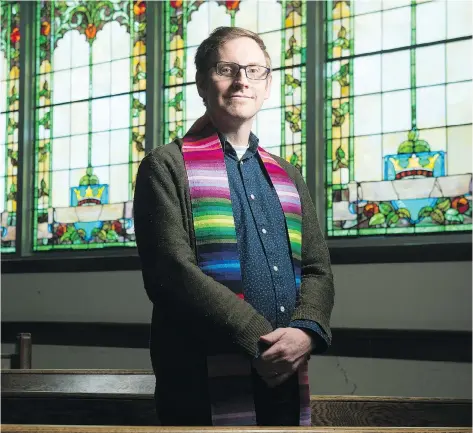  ?? MICHAEL BELL ?? Cameron Fraser, minister of Knox-Metropolit­an Church, says that a formal affirmatio­n means the people of all sexual orientatio­ns should be celebrated for who they are, not what they are. He sees the move as part of overcoming a long history of anti-gay...
