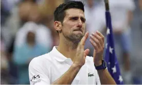  ?? Photograph: John Minchillo/AP ?? Novak Djokovic salutes the crowd after his loss to Daniil Medvedev.