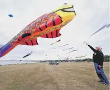  ?? ?? Profession­al kite flyer Ernie Williamson with his kite.