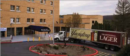  ?? COURTESY OF D.G. YUENGLING & SON ?? A Yuengling beer truck pulls up to Lehigh Valley Schuylkill hospital on April 28. The brewery showed its appreciati­on to the employees on the front lines of COVID-19 pandemic with a Flight by Yuengling beer drop.