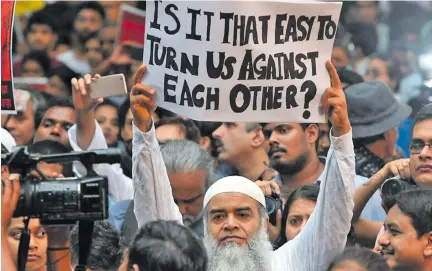  ?? Photo: PTI ?? A protest against the lynching of a Muslim person in India earlier this year.